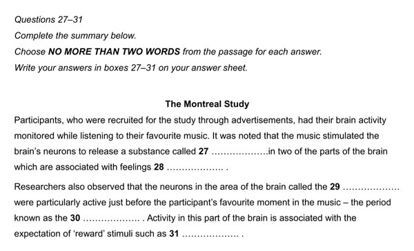 Summary Completion Questions Ielts Reading