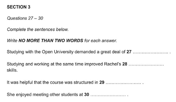 ielts listening test Sentence Completion in ielts listeing test