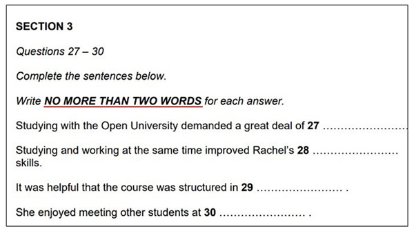 ielts listening sentence/summary Read the questions and requirements carefully