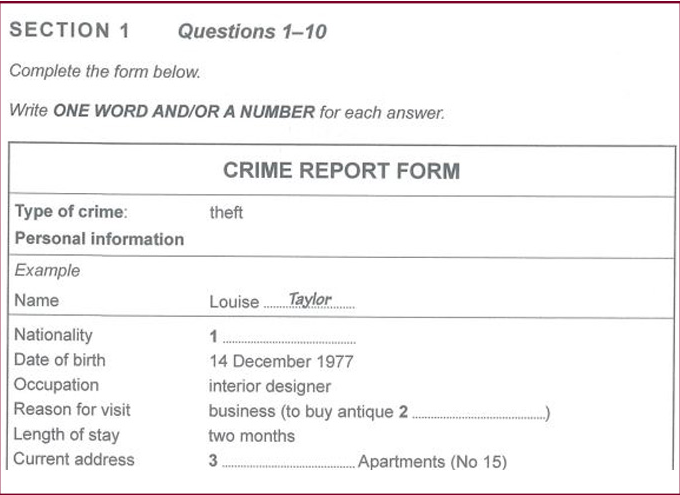 ielts listening application form