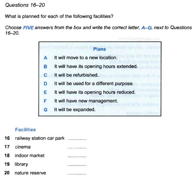 IELTS Listening Matching Questions