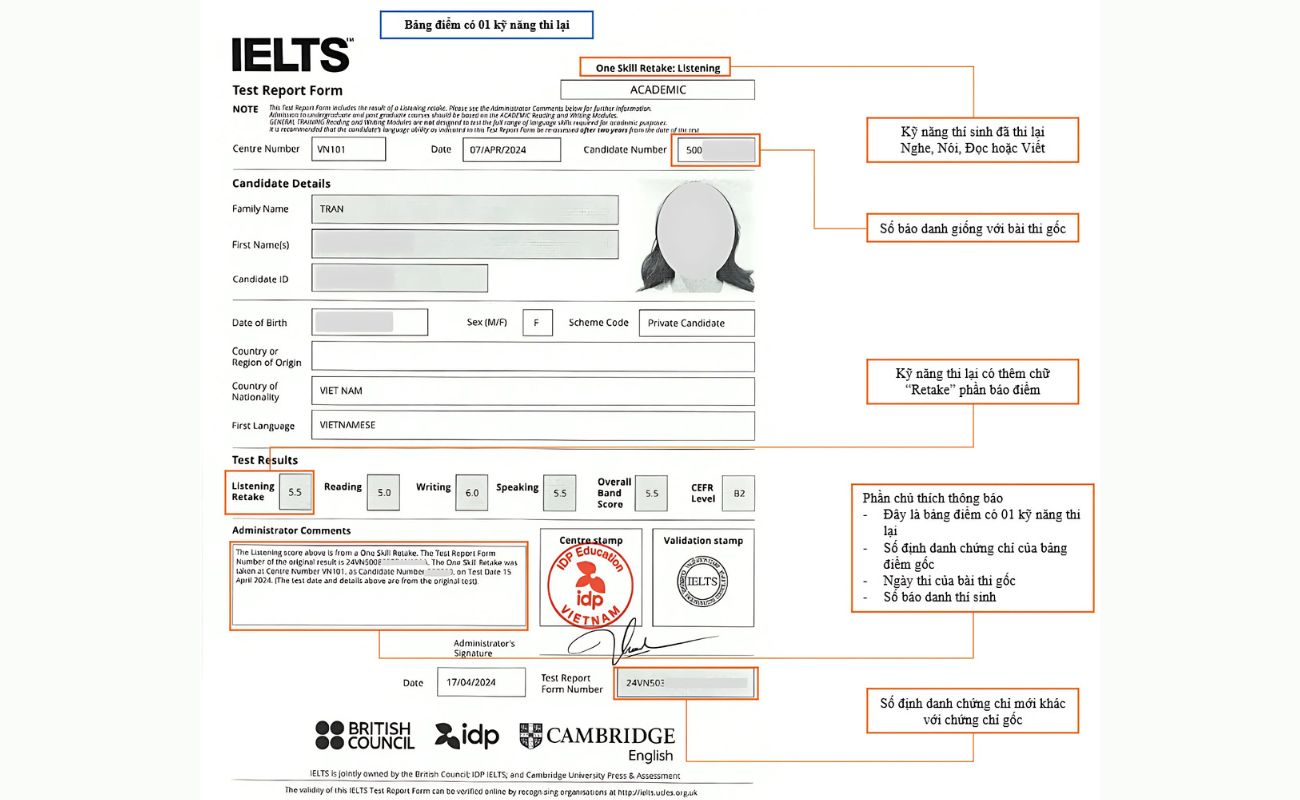 Kết quả thi IELTS one skill retake có gì khác?