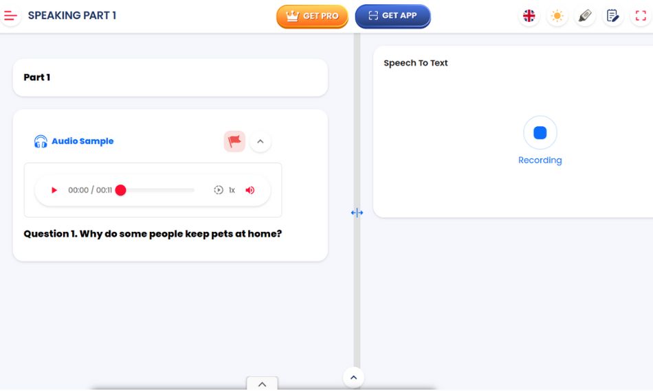 IELTS Speaking AI giúp bạn luyện tập ghi âm trả lời sát thực tế.