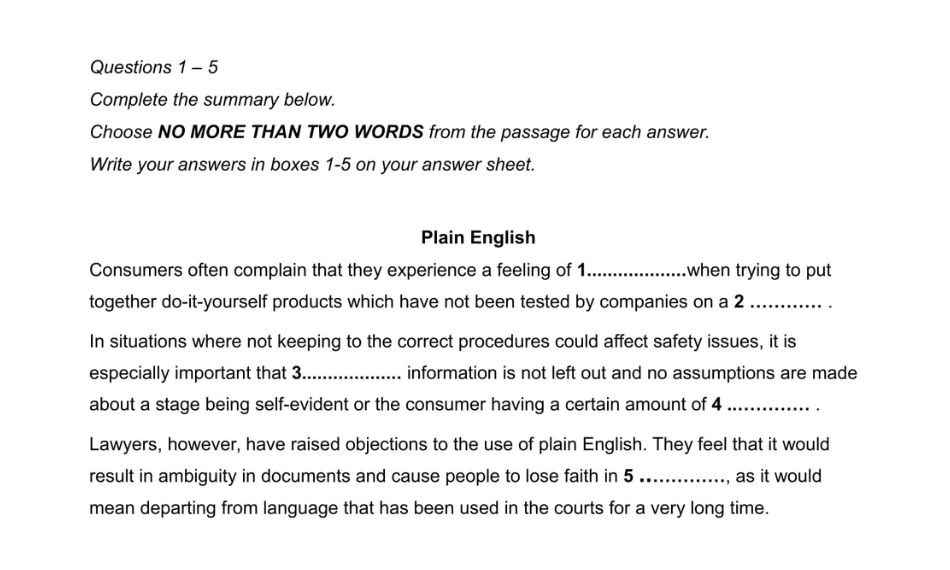Reading IELTS Passage 1 có dạng hoàn thành thông tin kiểm tra chi tiết.