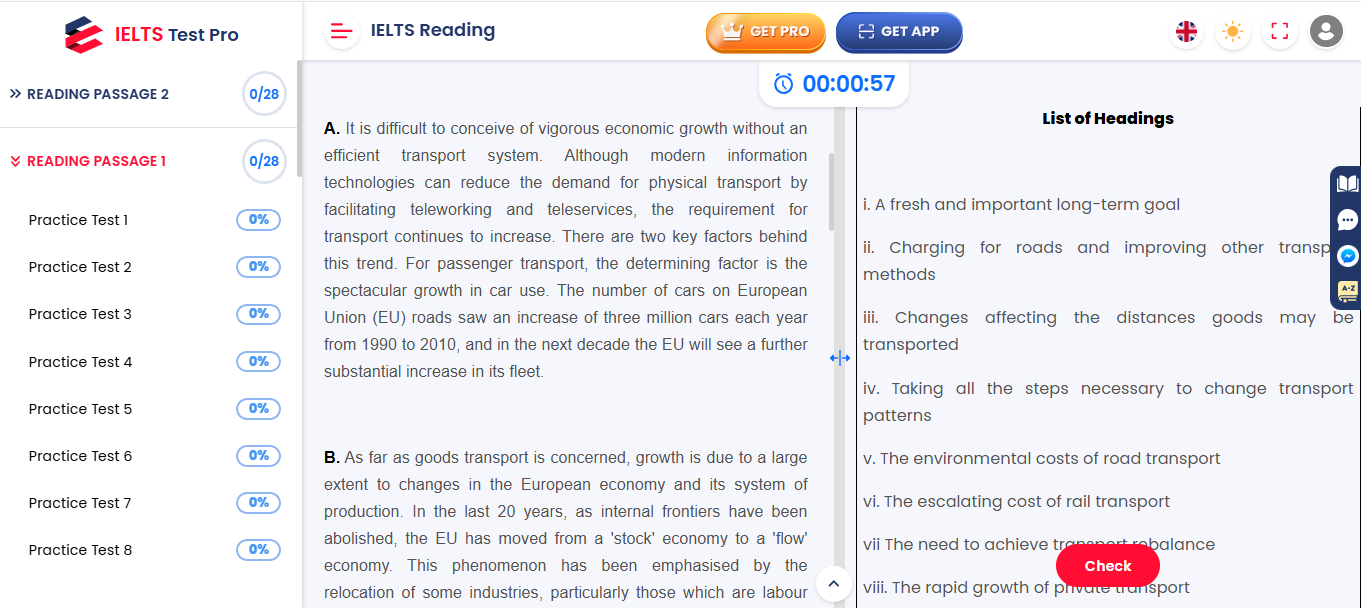 Thực hành dạng bài matching headings với IELTS Test Pro