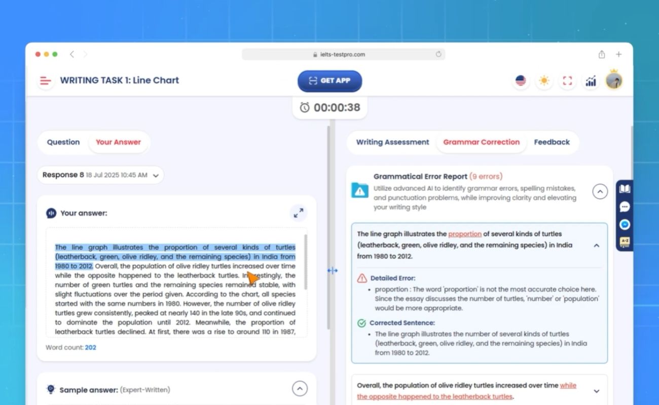 luyện thi IELTS tại nhà Tính năng AI chấm chữa Writing và Speaking của IELTS Test Pro