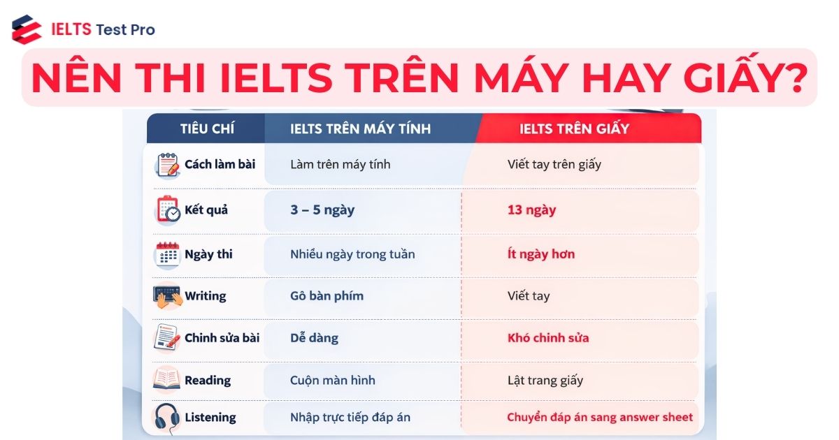 thi IELTS trên máy tính So sánh thi IELTS trên máy tính và thi giấy