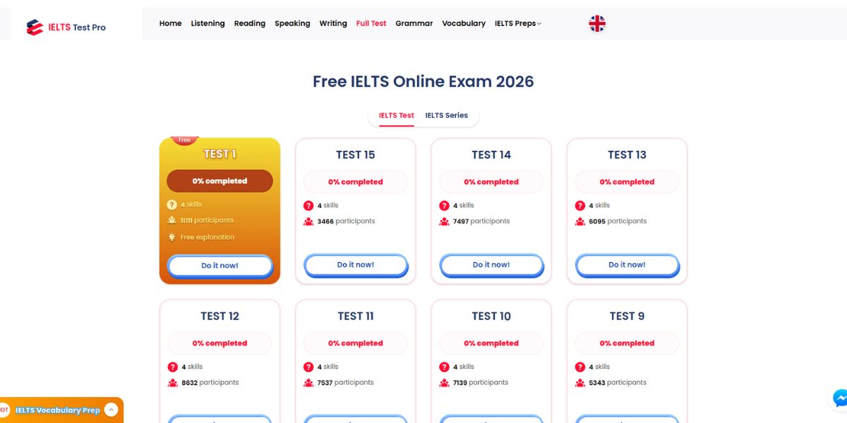 Trong kho đề thi trực tuyến, lựa chọn một bộ đề bạn muốn làm