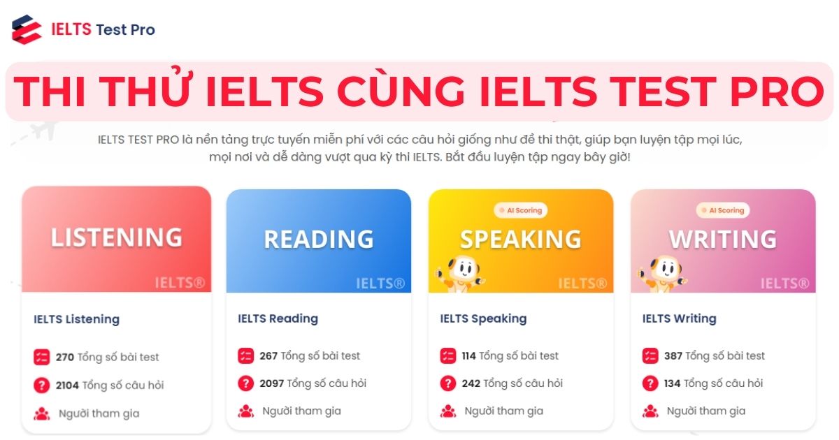 Website và App thi thử IELTS online miễn phí - IELTS Testpro