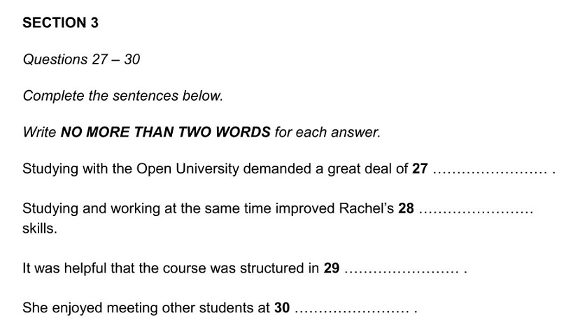 sentence completion ielts listening